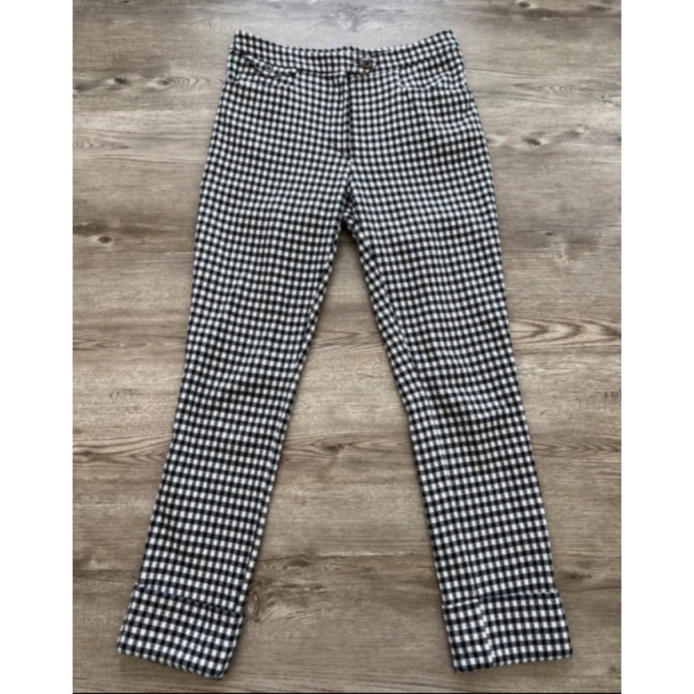 Anthropologie Essential Slim Pants Womens 0 Black White Gingham Cuffed